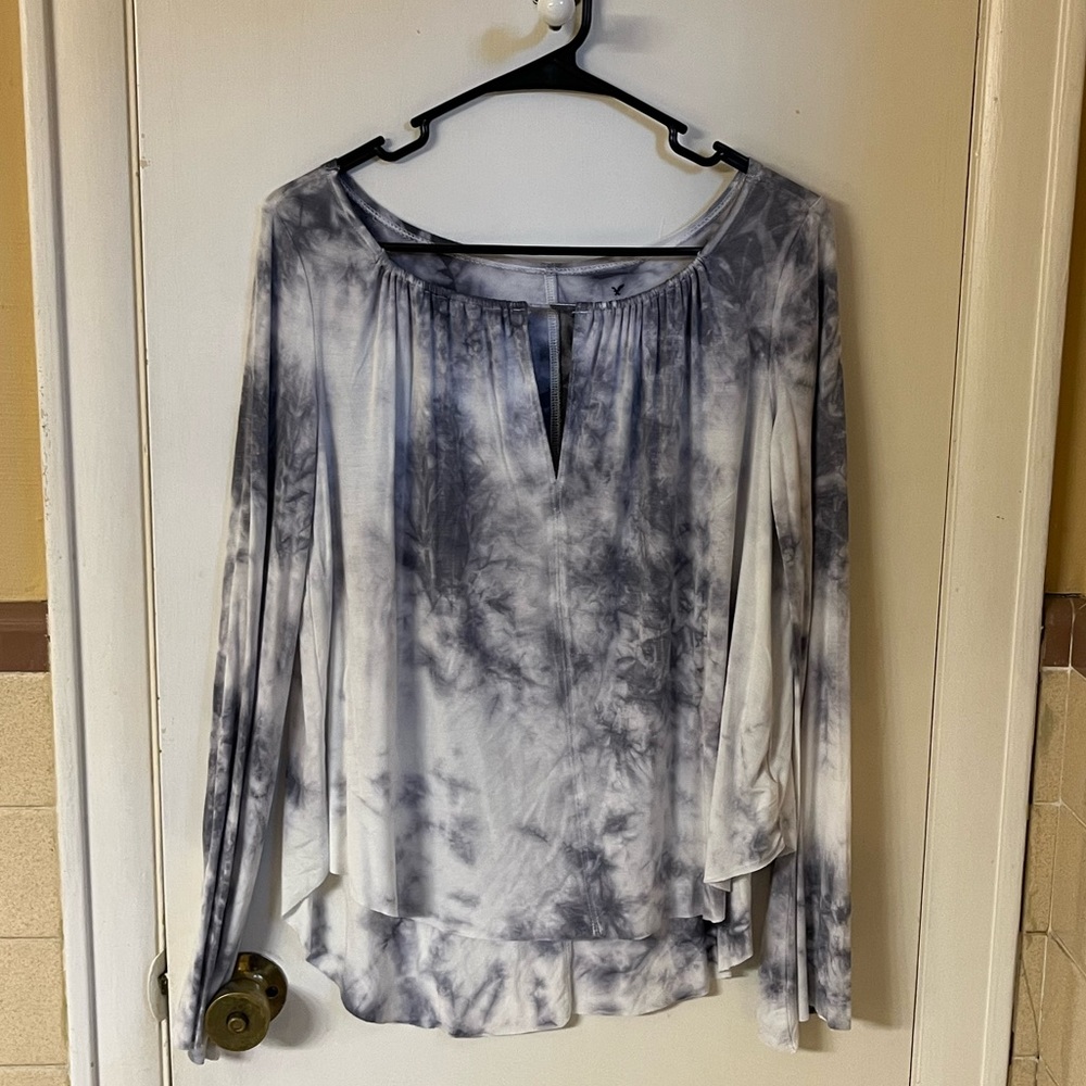 American Eagle Small Blue Tie Dye Soft & Sexy Knit Faux Wrap Top